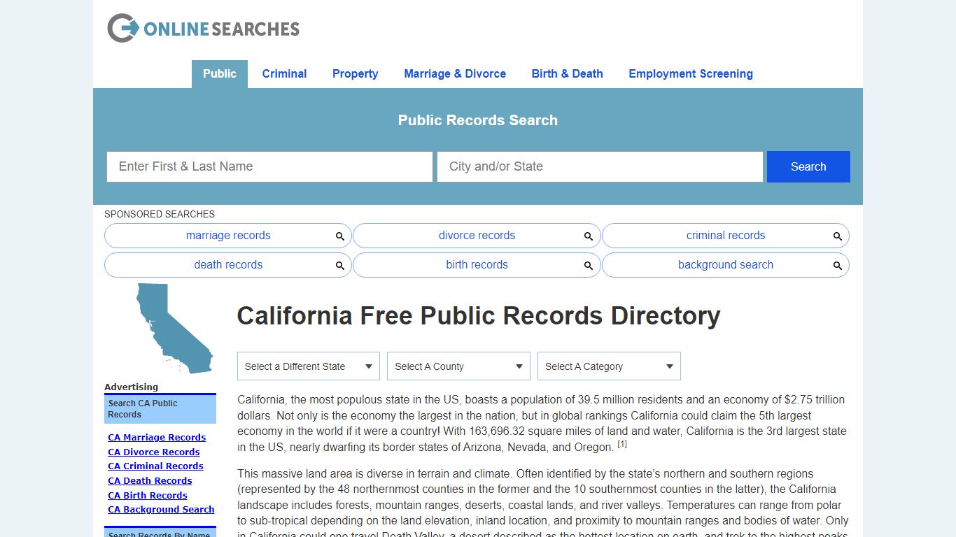 California Free Public Records Directory - OnlineSearches.com